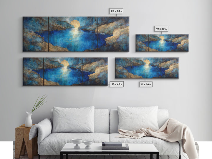 Crystal Cave with Luminous Blue Reflections Canvas Print, Fantasy Art, Art Print, Living Room Decor, Oil Painting, Mythic, FAN-3x1-70