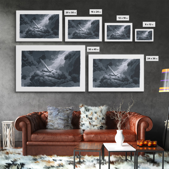 Magic Sword Embedded Framed Canvas Print, Fantasy Art, Digital Print, Living Room Decor, Fine Art, Mythic, Dragon Art, FAN-3x2-63