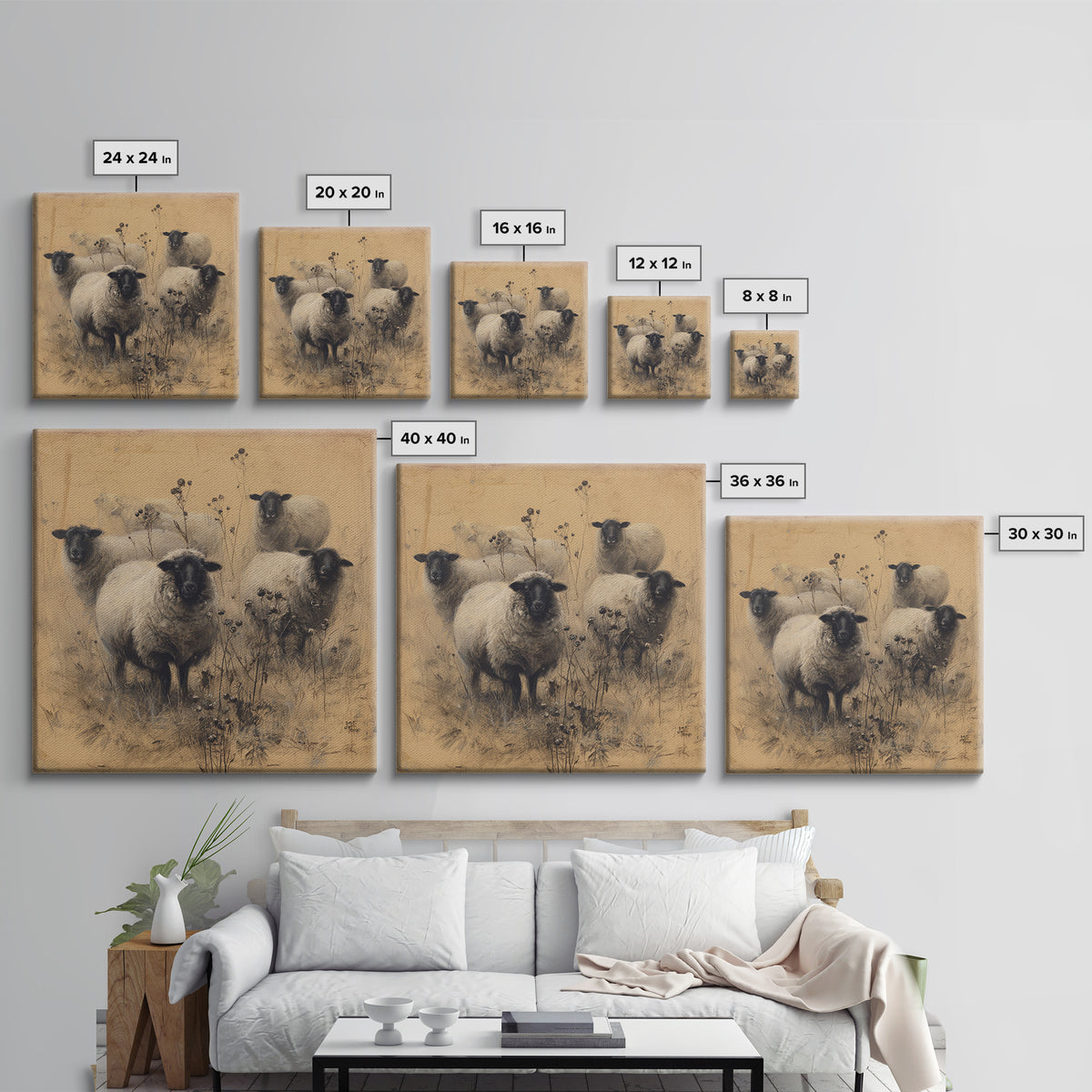 Black and White Sheep Framed Canvas Print, Farmhouse Art, Gallery Decor, Farmhouse Decor, Fine Art, Harvest, Contemporary Art, FAR-1x1-32