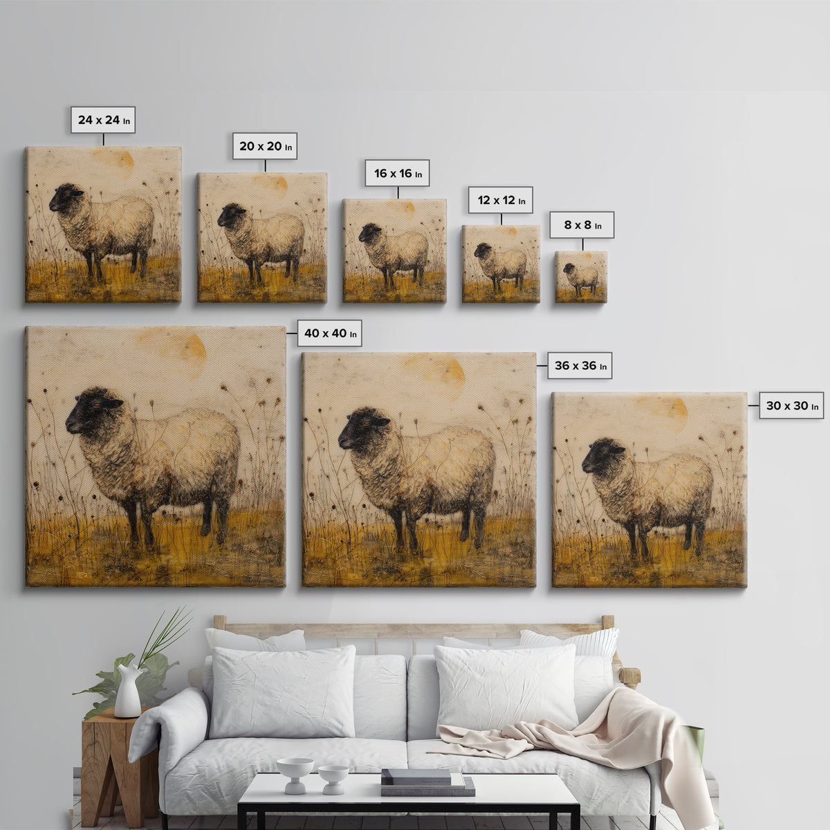Black and White Sheep Framed Canvas Print, Farmhouse Art, Modern Decor, Farmhouse Decor, Fine Art, Harvest, Home Decor, FAR-1x1-80