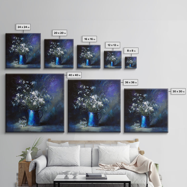 Blue Enamel Pitcher Framed Canvas Print, Farmhouse Art, Farmhouse Decor, Oil Painting, Harvest, Digital Wall Art, FAR-1x1-88
