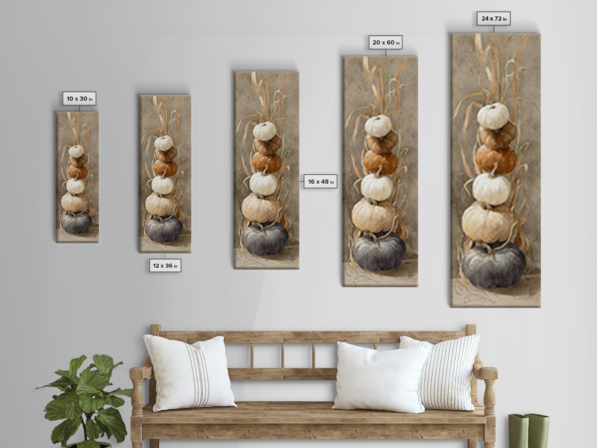Pumpkins Stacked on a Wooden Crate Canvas Print, Farmhouse Art, Landscape Painting, Farmhouse Decor, Watercolor Art, Harvest, FAR-1x3-1