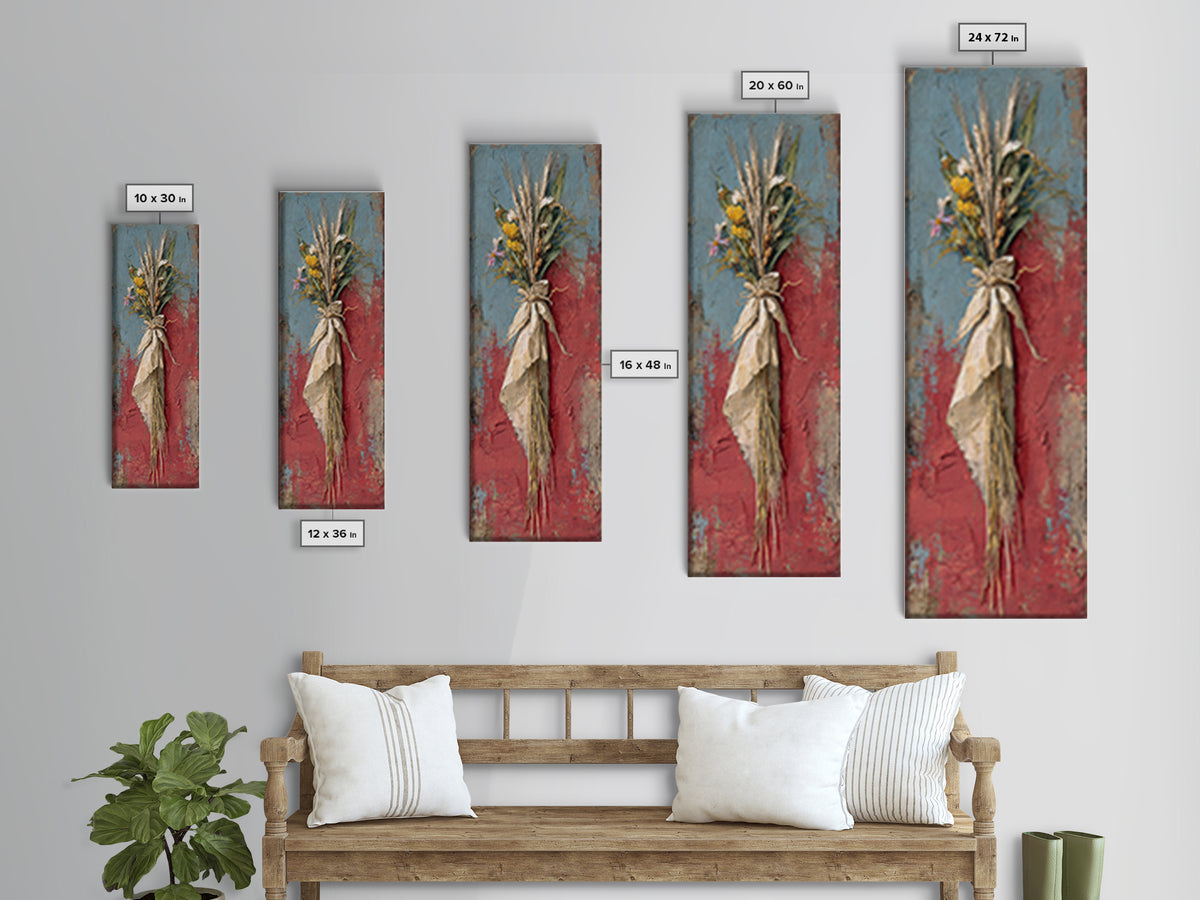 Wheat Bundle Tied Canvas Print, Farmhouse Art, Botanical Prints, Farmhouse Decor, Fine Art, Harvest, Statement Artwork, FAR-1x3-22