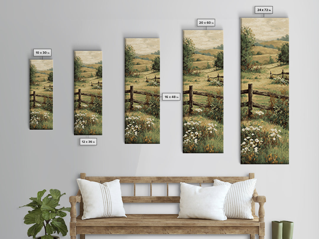 Country Landscape with Fence and Rolling Hills Canvas Print, Farmhouse Art, Floral Wall Art, Farmhouse Decor, Fine Art, Harvest, FAR-1x3-26