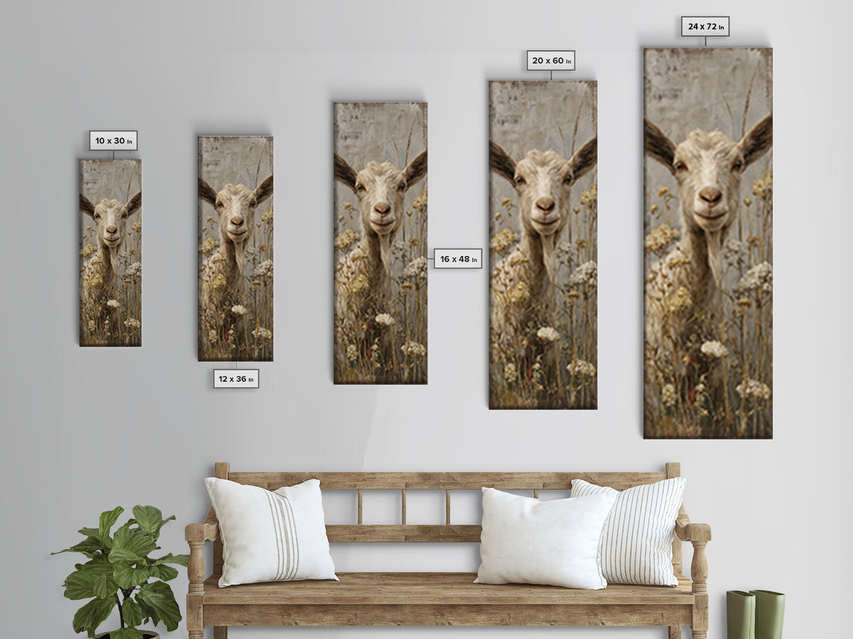 Goat Portrait with Playful Expression Framed Canvas Print, Farmhouse Art, Landscape Painting, Farmhouse Decor, Oil Painting, FAR-1x3-30
