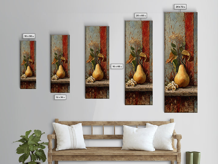 Rustic Pear Still Life on Plank Wood Framed Canvas Print, Farmhouse Art, Digital Prints, Farmhouse Decor, Watercolor Art, FAR-1x3-31