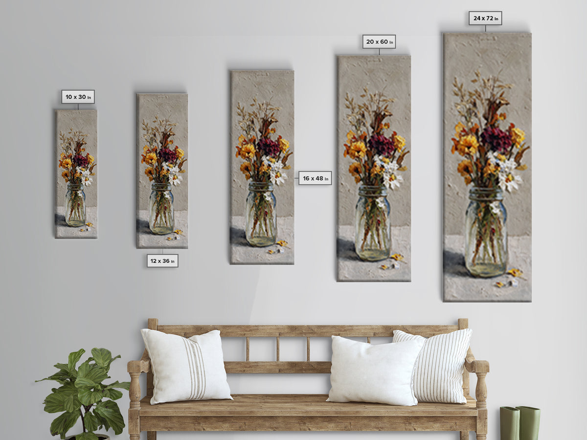 Wildflowers in a Mason Jar on Linen Canvas Print, Farmhouse Art, Printable Wall Art, Farmhouse Decor, Watercolor Art, Harvest, FAR-1x3-43