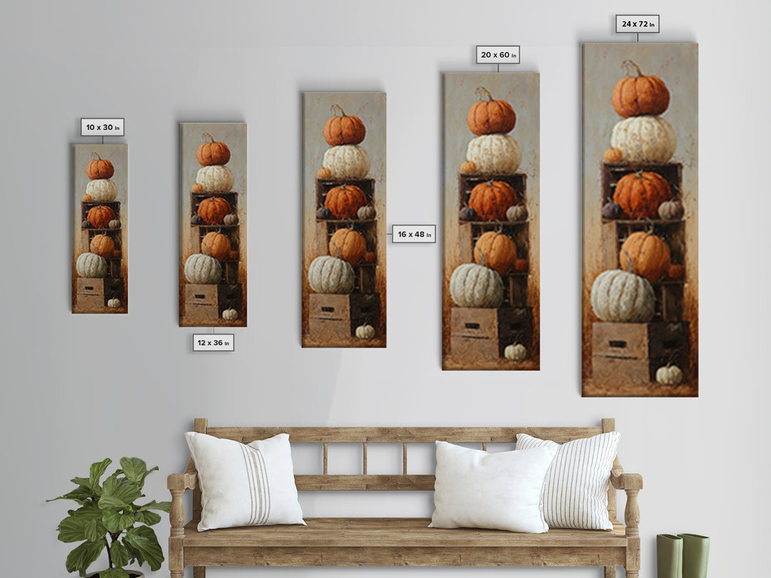 Pumpkins Stacked on a Wooden Crate Canvas Print, Farmhouse Art, Gallery Wall, Farmhouse Decor, Fine Art, Harvest, Art Print, FAR-1x3-49