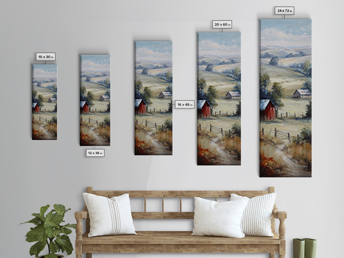 Country Landscape with Fence and Rolling Hills Framed Canvas Print, Farmhouse Art, Downloadable Art, Farmhouse Decor, Harvest, FAR-1x3-50