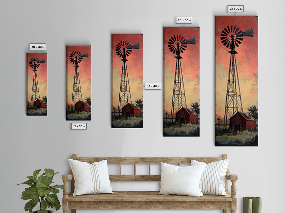 Windmill Silhouette at Sunset Framed Canvas Print, Farmhouse Art, Modern Decor, Farmhouse Decor, Fine Art, Harvest, Home Decor, FAR-1x3-53