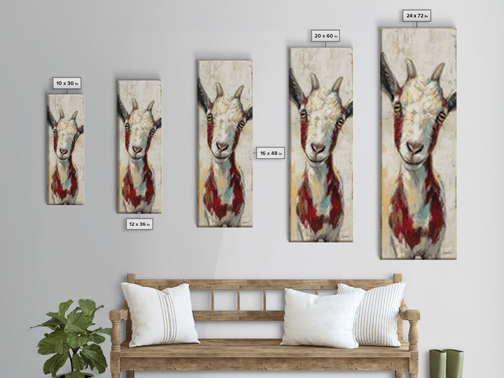 Goat Portrait with Playful Expression Framed Canvas Print, Farmhouse Art, Landscape Painting, Farmhouse Decor, Oil Painting, FAR-1x3-54