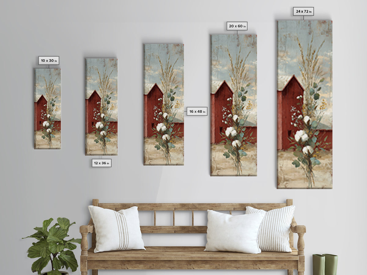 Farmhouse Wreath of Cotton Stems and Eucalyptus Canvas Print, Farmhouse Art, Printable Wall Art, Farmhouse Decor, Harvest, FAR-1x3-56