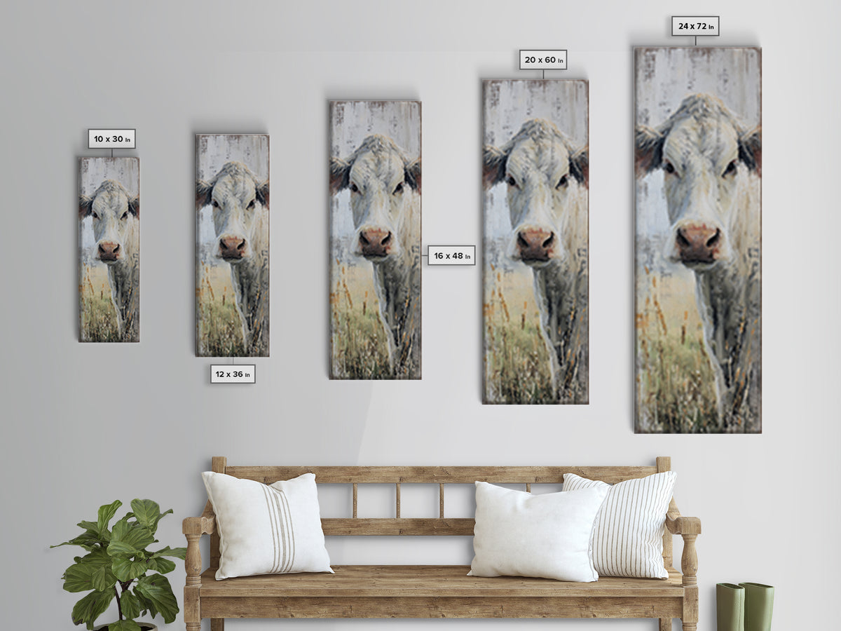 White Cow Portrait Framed Canvas Print, Farmhouse Art, Textured Painting, Farmhouse Decor, Fine Art, Harvest, Oil Painting, FAR-1x3-61
