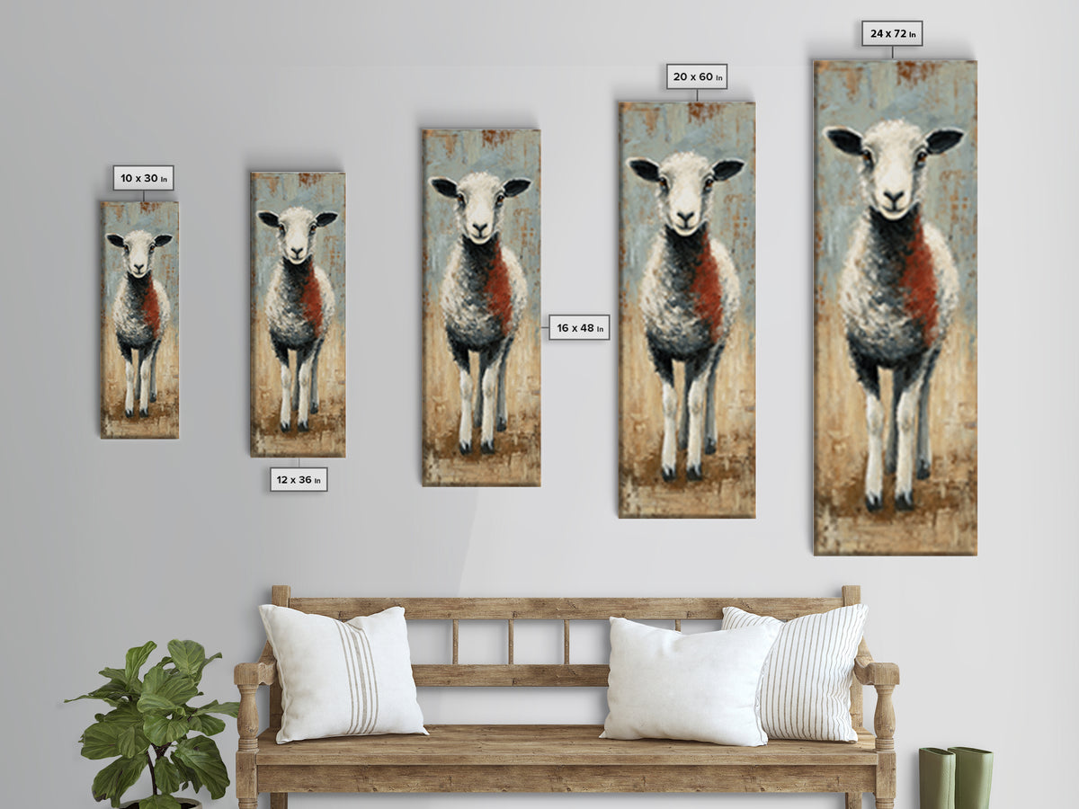 Black and White Sheep Canvas Print, Farmhouse Art, Digital Print, Farmhouse Decor, Fine Art, Harvest, Floral Wall Art, FAR-1x3-68