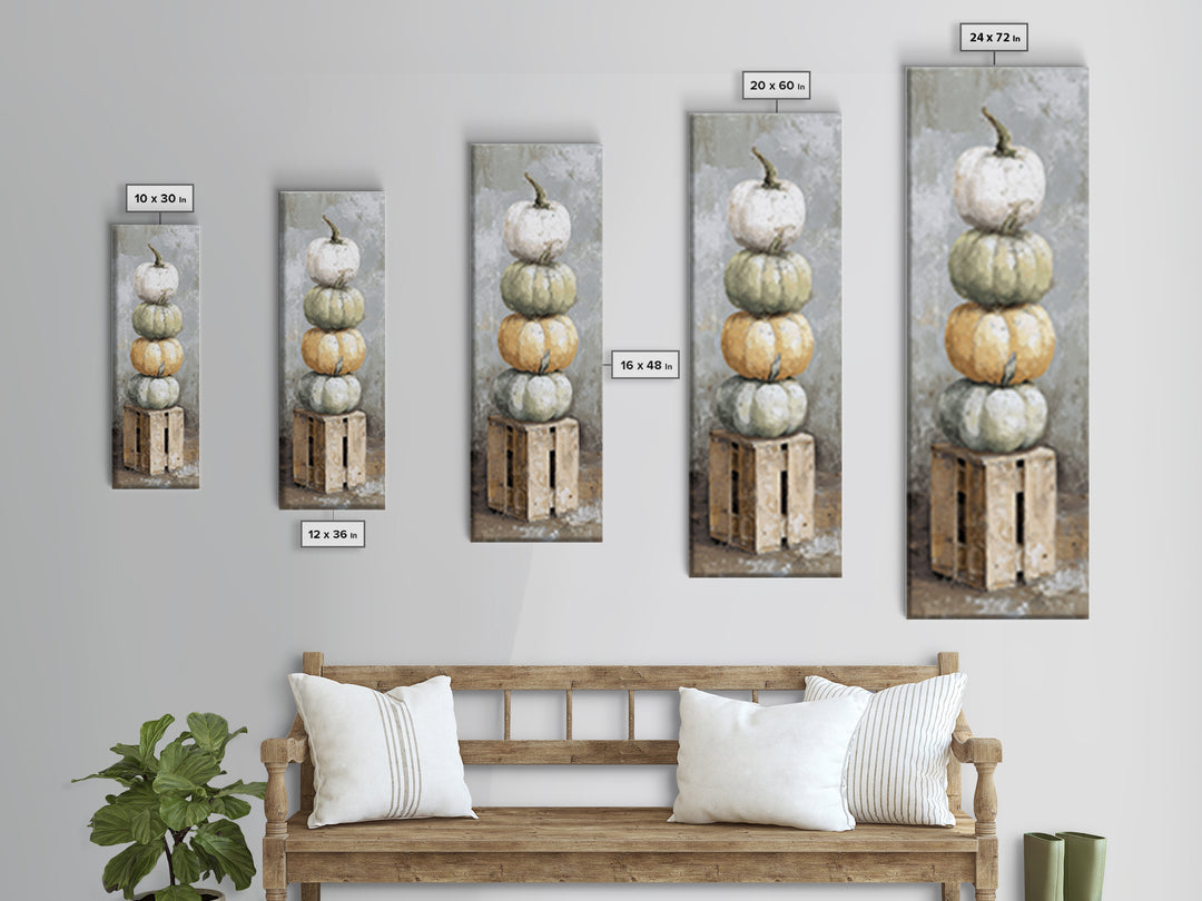 Pumpkins Stacked on a Wooden Crate Canvas Print, Farmhouse Art, Digital Prints, Farmhouse Decor, Harvest, Watercolor Painting, FAR-1x3-73