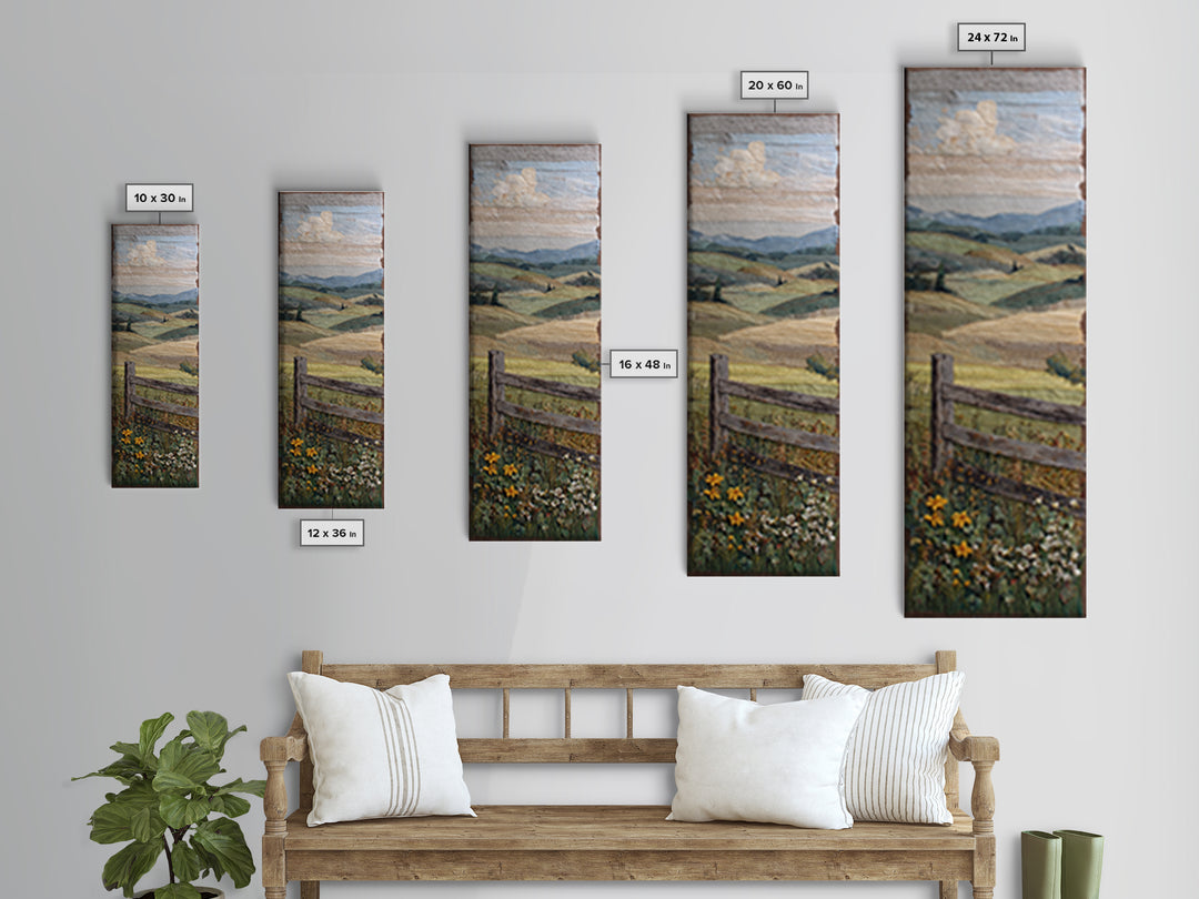 Country Landscape with Fence and Rolling Hills Framed Canvas Print, Farmhouse Art, Downloadable Art, Farmhouse Decor, Harvest, FAR-1x3-74