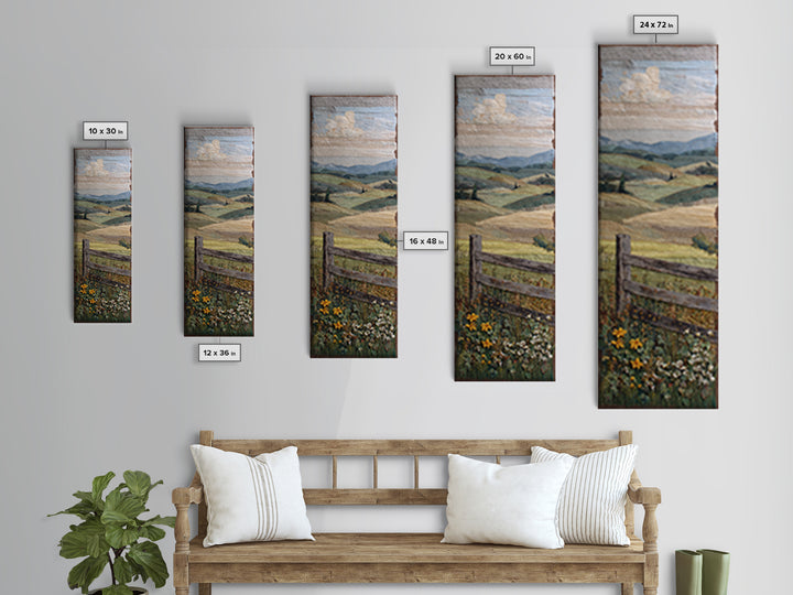 Country Landscape with Fence and Rolling Hills Framed Canvas Print, Farmhouse Art, Downloadable Art, Farmhouse Decor, Harvest, FAR-1x3-74