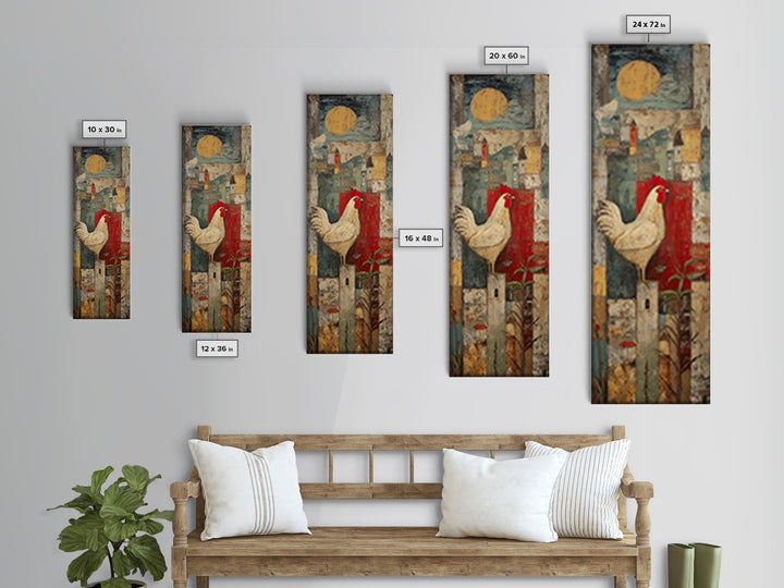 Chicken Family in a Garden Patch Framed Canvas Print, Farmhouse Art, Farmhouse Wall Decor, Farmhouse Decor, Oil Painting, FAR-1x3-75
