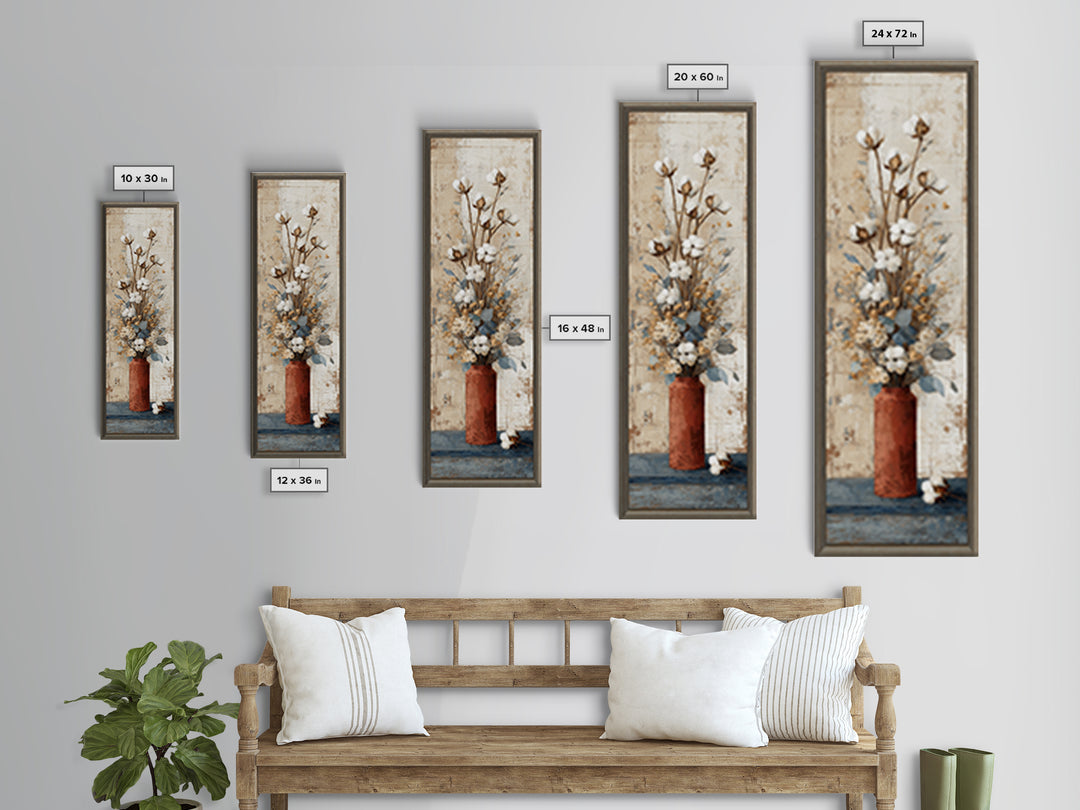 Farmhouse Wreath of Cotton Stems and Eucalyptus Framed Canvas Print, Farmhouse Art, Farmhouse Decor, Fine Art, Harvest, FAR-1x3-80