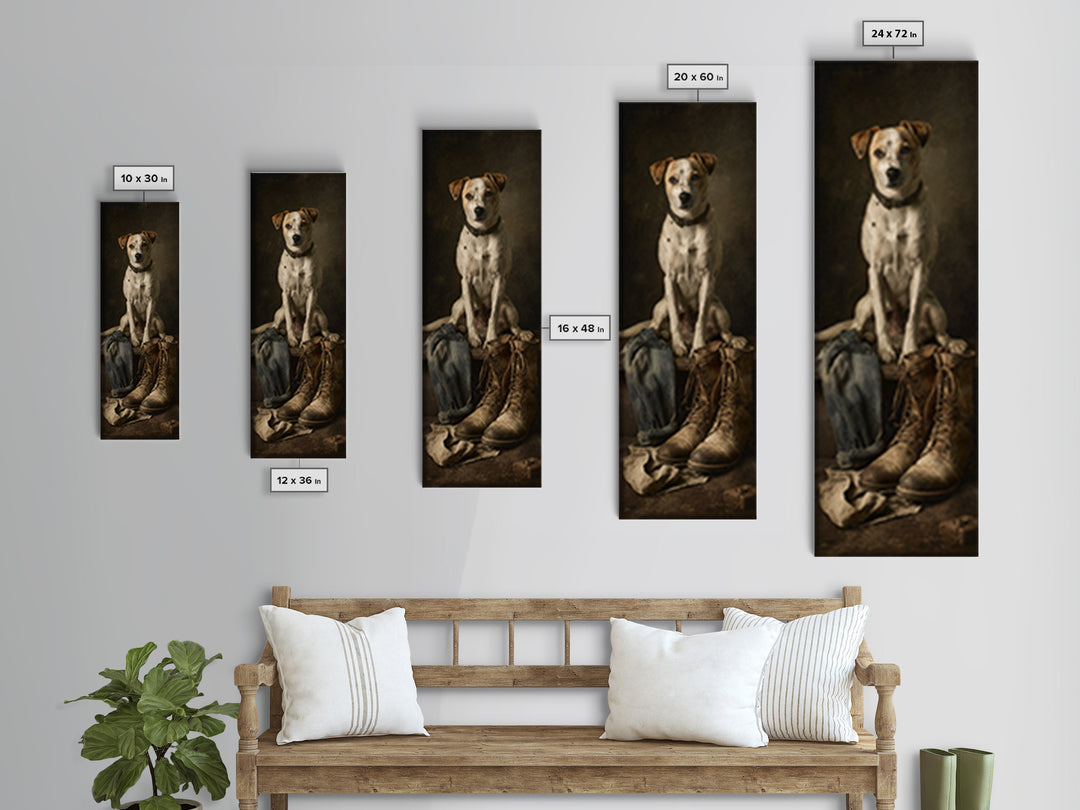 Farm Dog Lying Beside Weathered Boots Canvas Print, Farmhouse Art, Minimalist Decor, Farmhouse Decor, Fine Art, Harvest, FAR-1x3-93