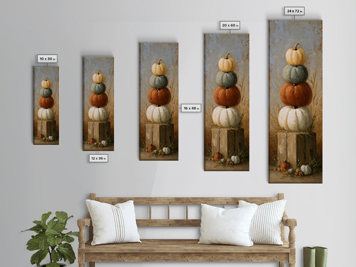Pumpkins Stacked on a Wooden Crate Canvas Print, Farmhouse Art, Landscape Art, Farmhouse Decor, Oil Painting, Harvest, FAR-1x3-97