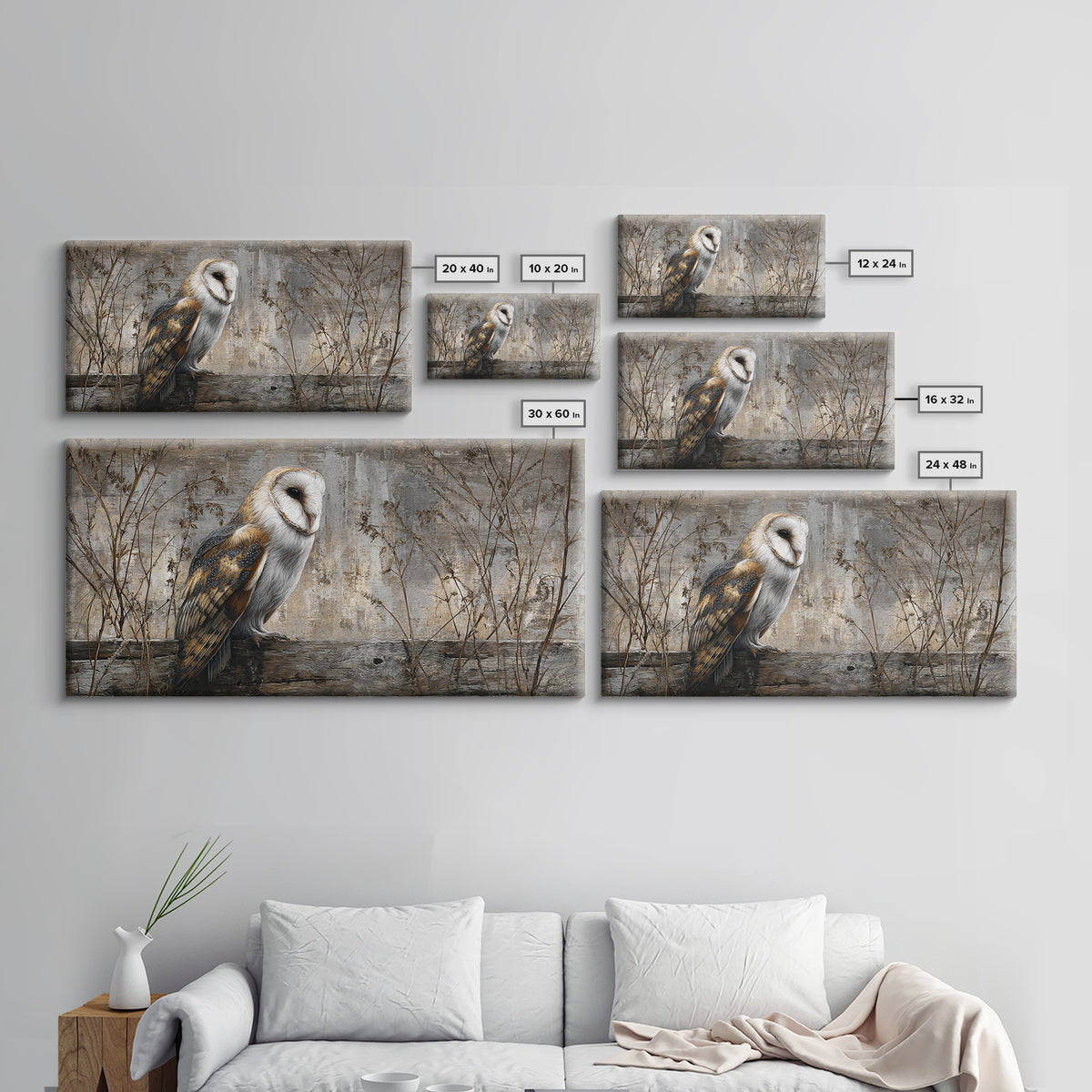 Barn Owl Perched on Aged Wood Framed Canvas Print, Farmhouse Art, Gallery Wall, Farmhouse Decor, Fine Art, Harvest, Art Print, FAR-2x1-19