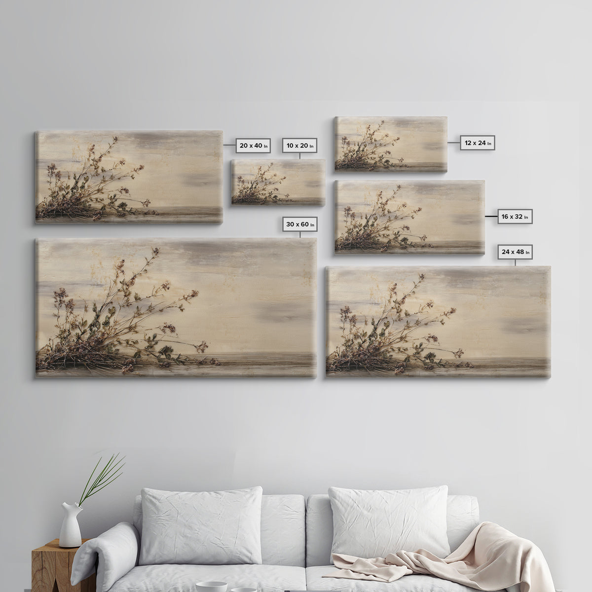 Farmhouse Wreath of Cotton Stems and Eucalyptus Framed Canvas Print, Farmhouse Art, Home Decor, Farmhouse Decor, Harvest, FAR-2x1-40