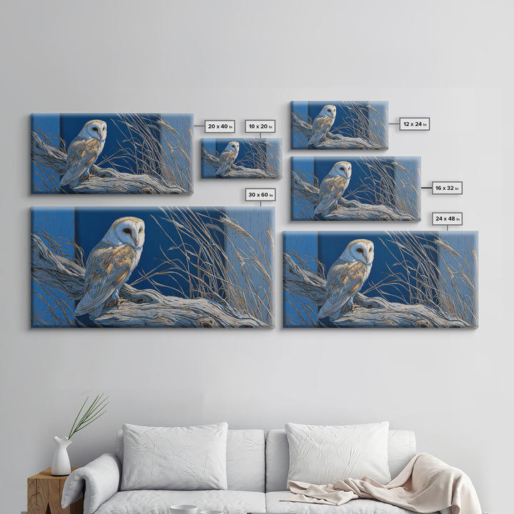 Barn Owl Perched on Aged Wood Framed Canvas Print, Farmhouse Art, Digital Prints, Farmhouse Decor, Fine Art, Harvest, FAR-2x1-43