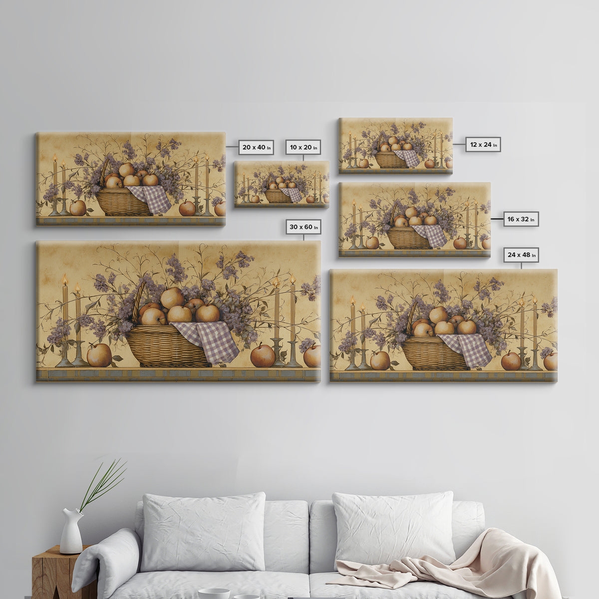 Farmhouse Wreath of Cotton Stems and Eucalyptus Canvas Print, Farmhouse Art, Digital Art, Farmhouse Decor, Fine Art, Harvest, FAR-2x1-64