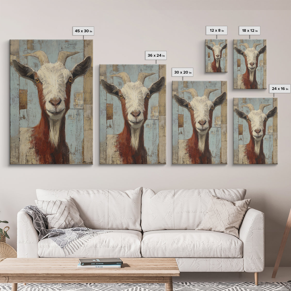 Goat Portrait with Playful Expression Framed Canvas Print, Farmhouse Art, Boho Decor, Farmhouse Decor, Fine Art, Harvest, FAR-2x3-2