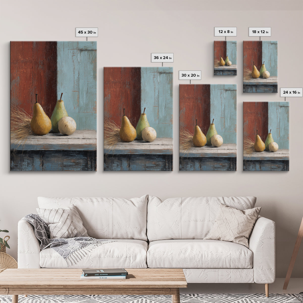 Rustic Pear Still Life on Plank Wood Framed Canvas Print, Farmhouse Art, Landscape Art, Farmhouse Decor, Fine Art, Harvest, FAR-2x3-3