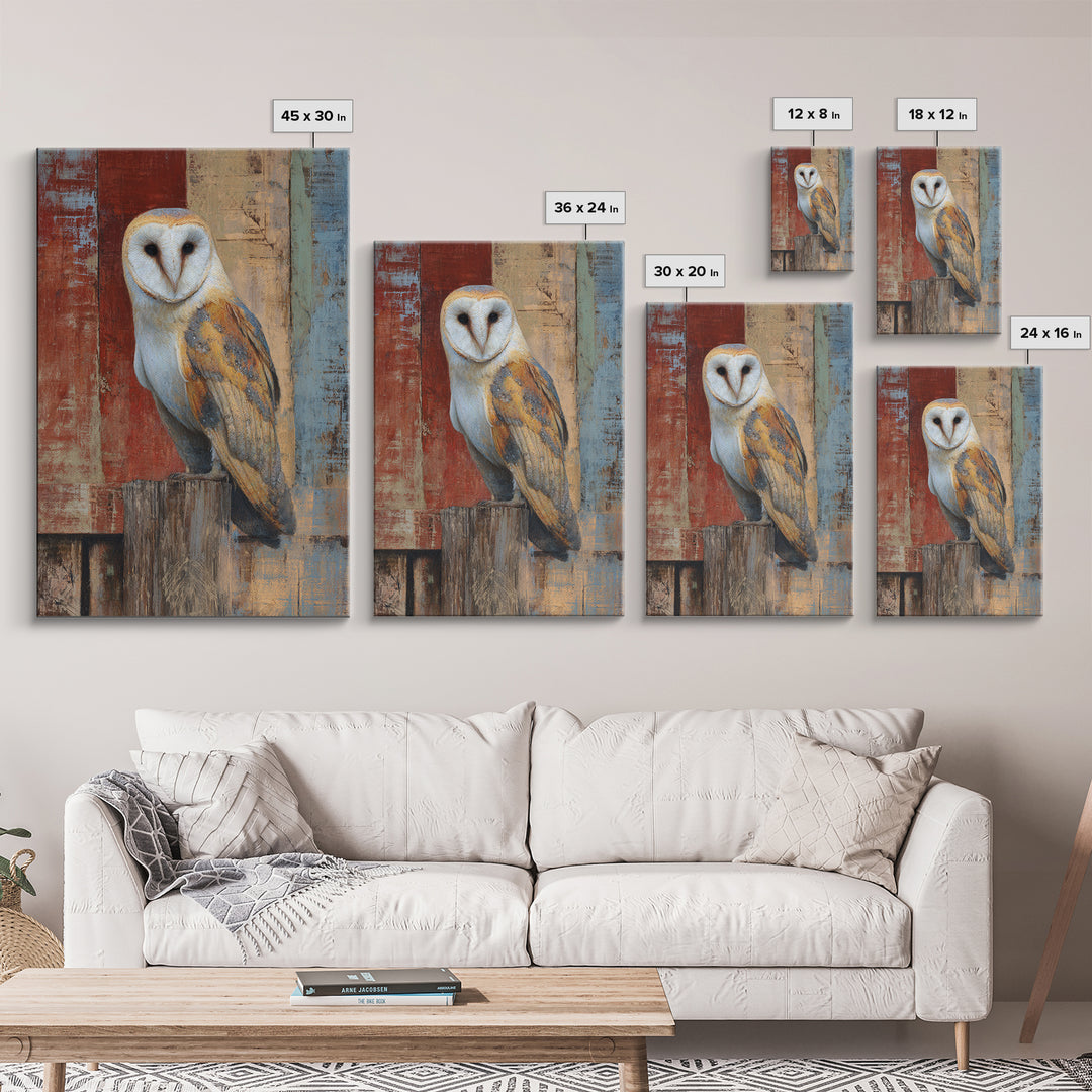 Barn Owl Perched on Aged Wood Canvas Print, Farmhouse Art, Statement Artwork, Farmhouse Decor, Fine Art, Harvest, Wall Decor, FAR-2x3-31