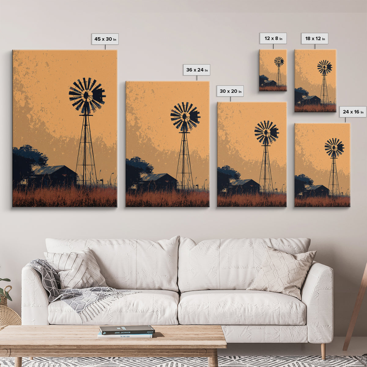 Windmill Silhouette at Sunset Canvas Print, Farmhouse Art, Art Prints, Farmhouse Decor, Fine Art, Harvest, Sage Green Wall Art, FAR-2x3-49