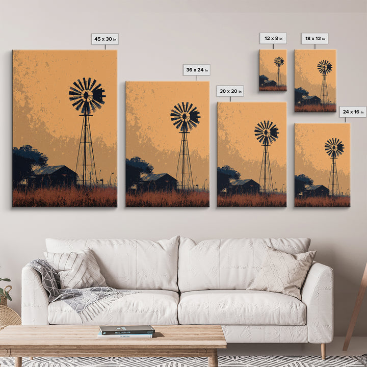 Windmill Silhouette at Sunset Canvas Print, Farmhouse Art, Art Prints, Farmhouse Decor, Fine Art, Harvest, Sage Green Wall Art, FAR-2x3-49