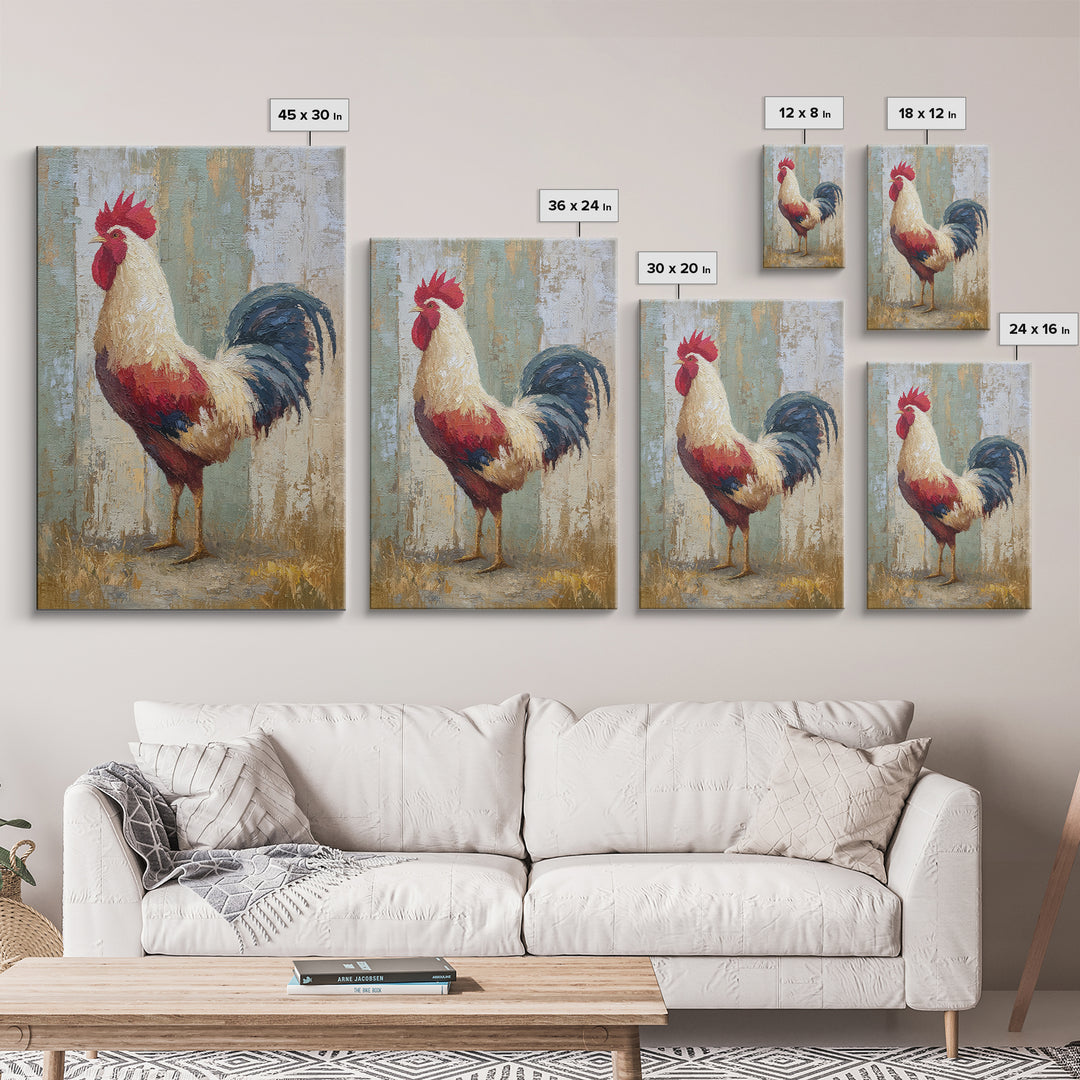 Rooster Painted in Cheerful Folk Colors Framed Canvas Print, Farmhouse Art, Wall Art, Farmhouse Decor, Fine Art, Harvest, FAR-2x3-60