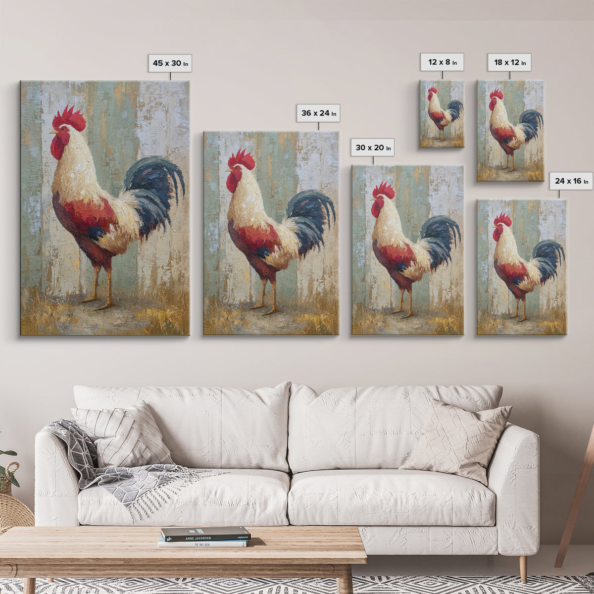 Rooster Painted in Cheerful Folk Colors Framed Canvas Print, Farmhouse Art, Wall Art, Farmhouse Decor, Fine Art, Harvest, FAR-2x3-60