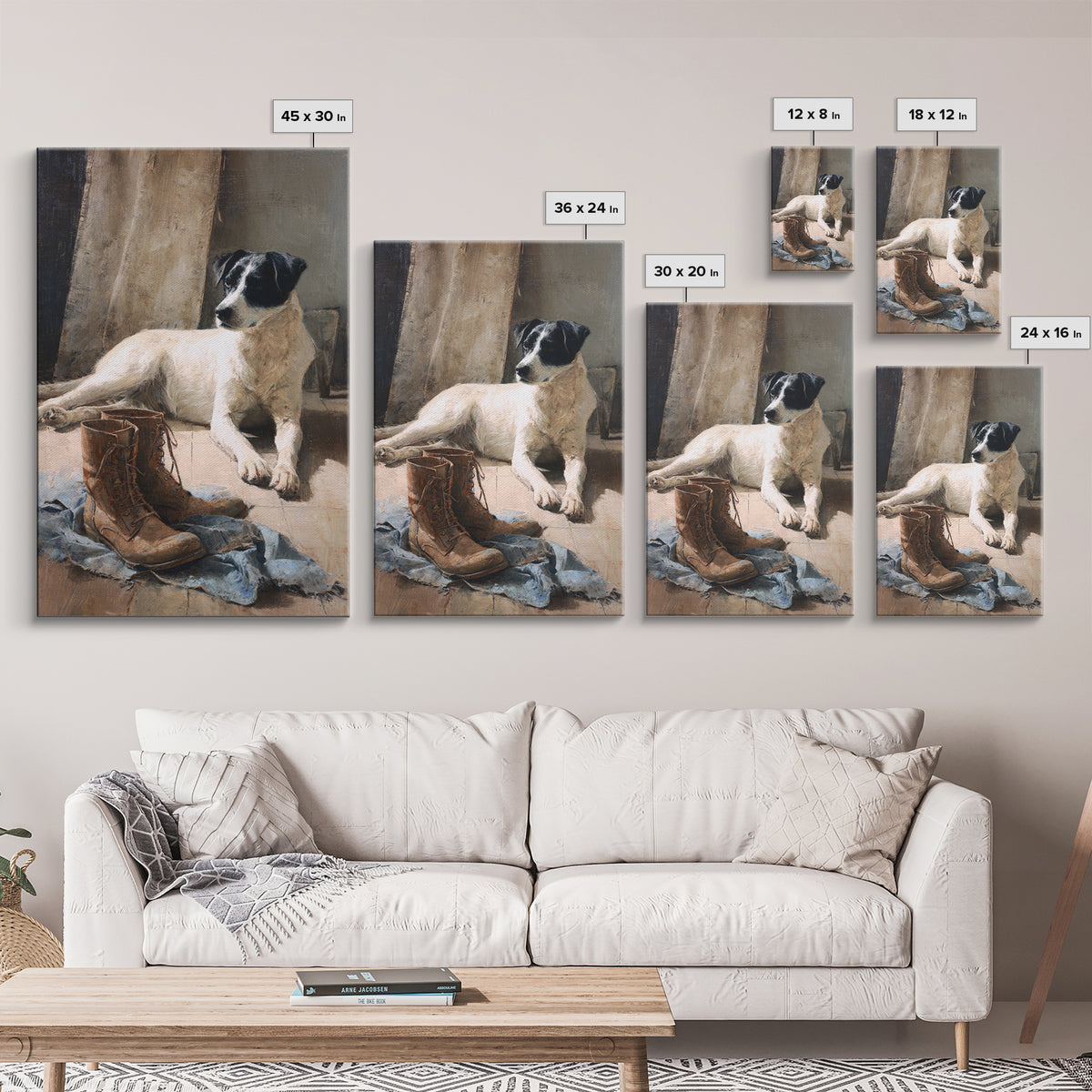 Farm Dog Lying Beside Weathered Boots Canvas Print, Farmhouse Art, Digital Wall Art, Farmhouse Decor, Fine Art, Harvest, FAR-2x3-65