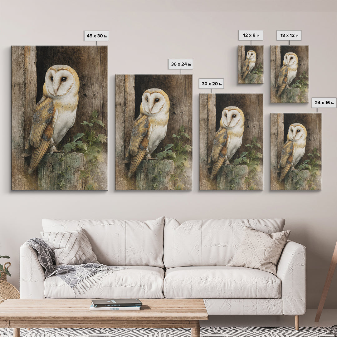 Barn Owl Perched on Aged Wood Canvas Print, Farmhouse Art, Floral Wall Art, Farmhouse Decor, Fine Art, Harvest, Boho Decor, FAR-2x3-7