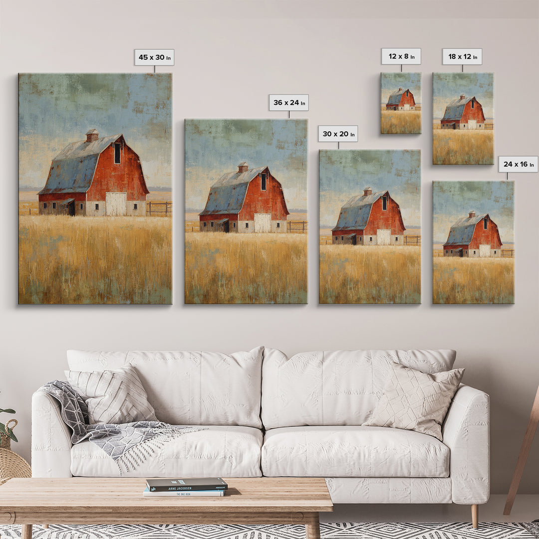 Rustic Barn in Golden Field Light Canvas Print, Farmhouse Art, Digital Prints, Farmhouse Decor, Harvest, Watercolor Painting, FAR-2x3-82