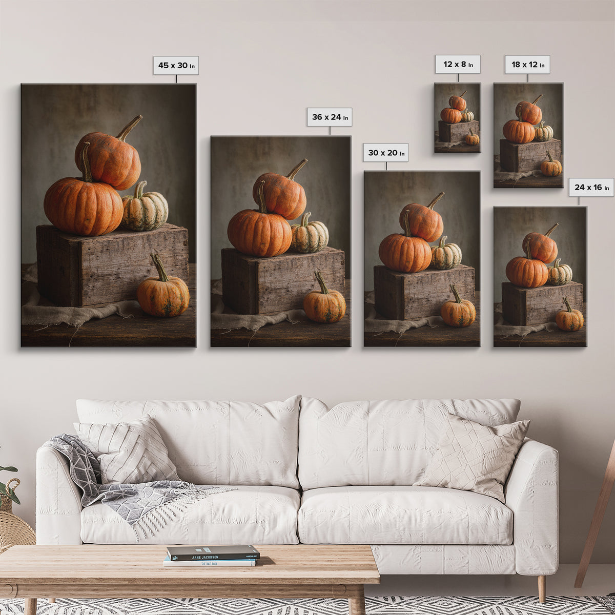 Pumpkins Stacked on a Wooden Crate Framed Canvas Print, Farmhouse Art, Digital Print, Farmhouse Decor, Fine Art, Harvest, FAR-2x3-93