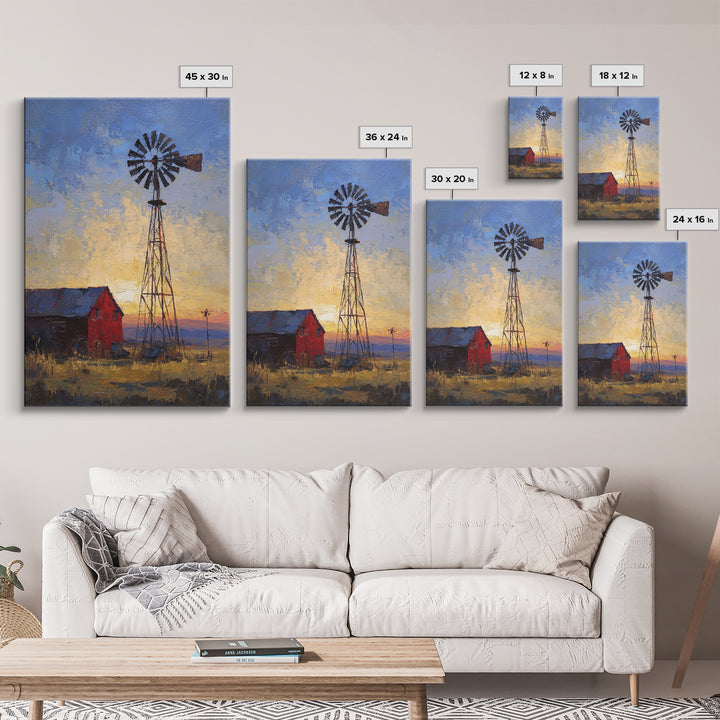 Windmill Silhouette at Sunset Framed Canvas Print, Farmhouse Art, Printable Art, Farmhouse Decor, Harvest, Landscape Painting, FAR-2x3-97