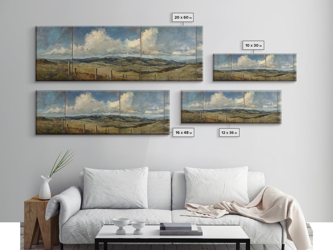 Country Landscape with Fence and Rolling Hills Canvas Print, Farmhouse Art, Wall Art, Farmhouse Decor, Fine Art, Harvest, FAR-3x1-30