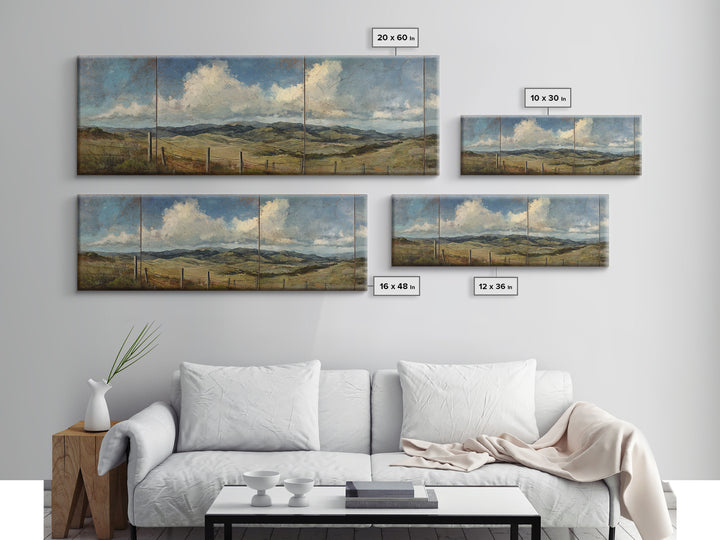 Country Landscape with Fence and Rolling Hills Canvas Print, Farmhouse Art, Wall Art, Farmhouse Decor, Fine Art, Harvest, FAR-3x1-30