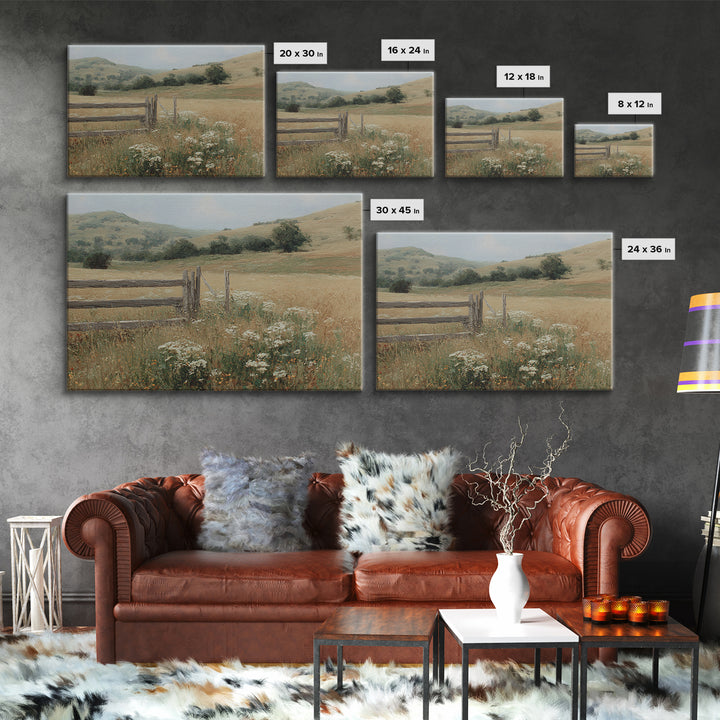 Country Landscape with Fence and Rolling Hills Canvas Print, Farmhouse Art, Printable Wall Art, Farmhouse Decor, Harvest, FAR-3x2-18