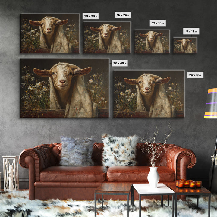 Goat Portrait with Playful Expression Canvas Print, Farmhouse Art, Oil Painting, Farmhouse Decor, Harvest, Farmhouse Wall Decor, FAR-3x2-22
