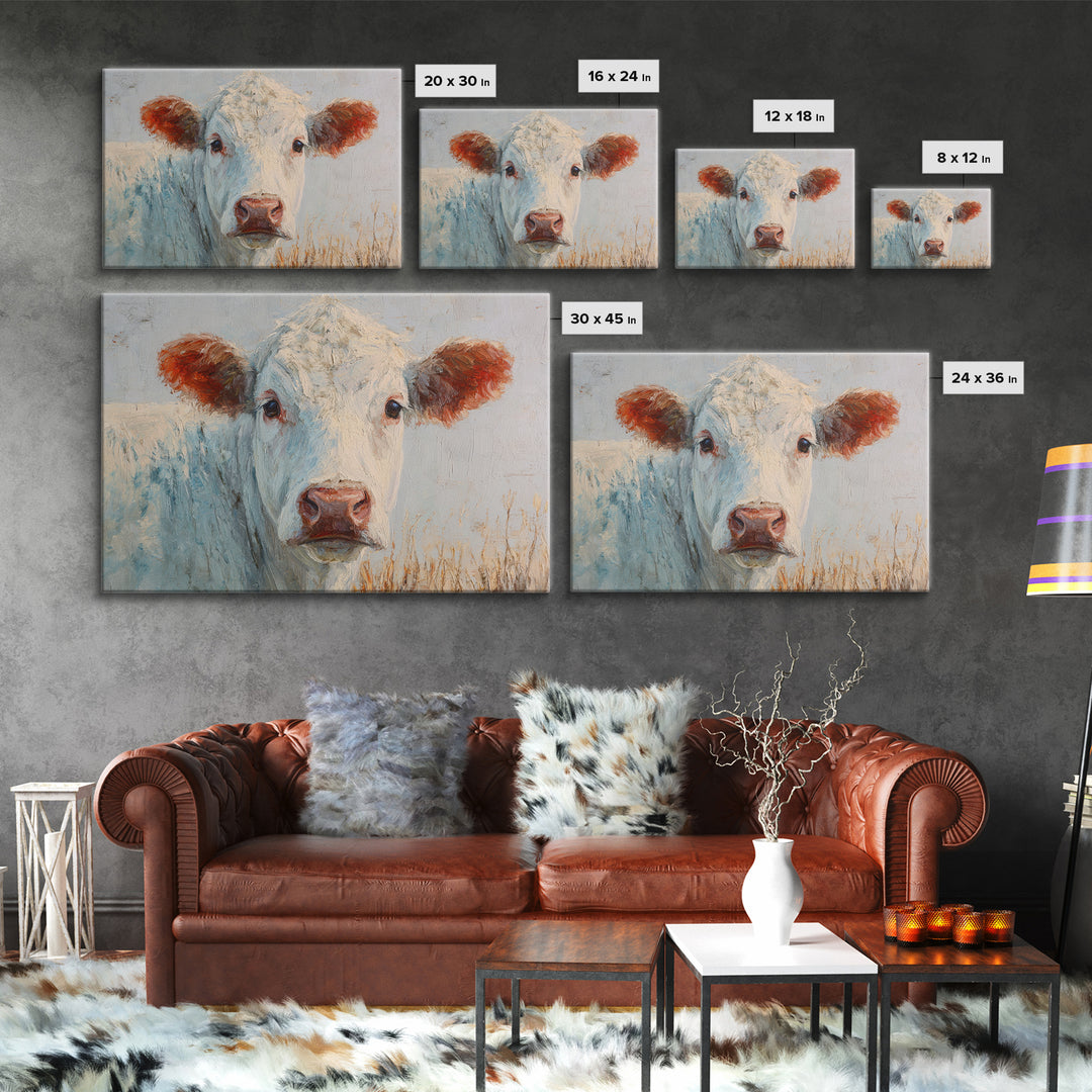 White Cow Portrait Canvas Print, Farmhouse Art, Farmhouse Wall Art, Farmhouse Decor, Fine Art, Harvest, Luxury Decor, FAR-3x2-29