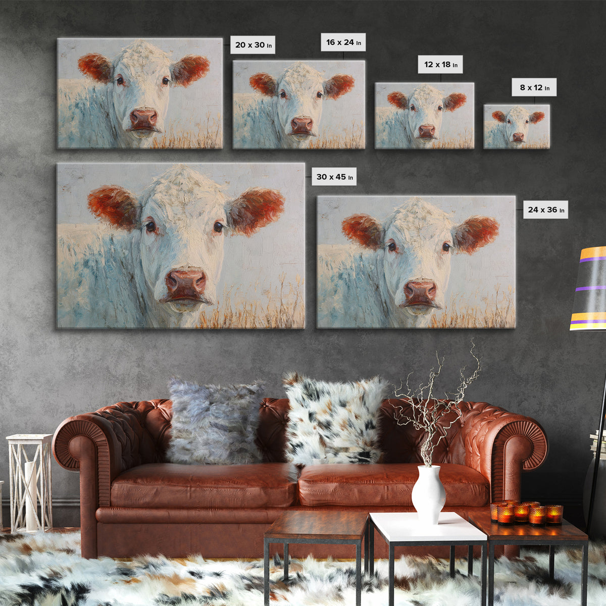 White Cow Portrait Canvas Print, Farmhouse Art, Farmhouse Wall Art, Farmhouse Decor, Fine Art, Harvest, Luxury Decor, FAR-3x2-29