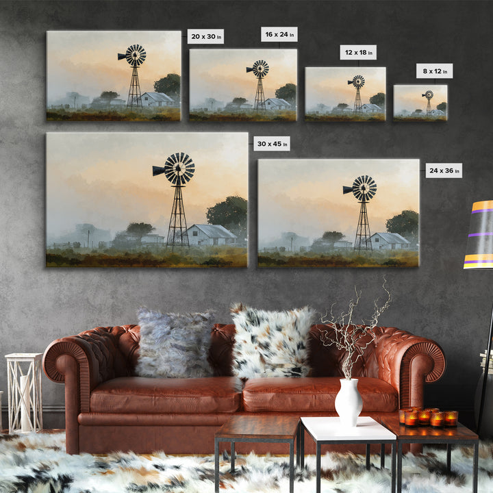 Windmill Silhouette at Sunset Framed Canvas Print, Farmhouse Art, Floral Wall Art, Farmhouse Decor, Fine Art, Harvest, FAR-3x2-45