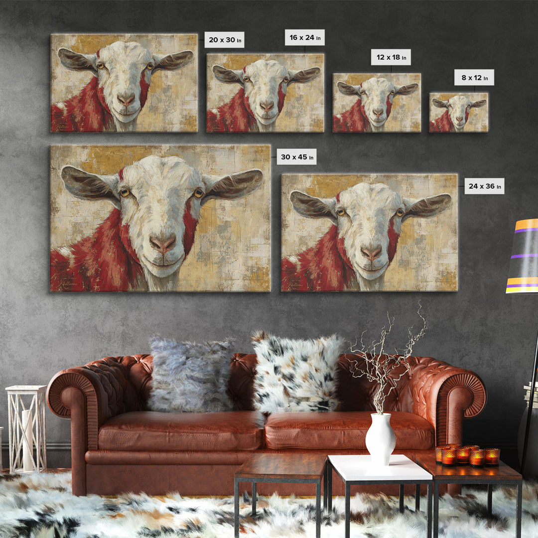 Goat Portrait with Playful Expression Framed Canvas Print, Farmhouse Art, Living Room Decor, Farmhouse Decor, Fine Art, Harvest, FAR-3x2-46