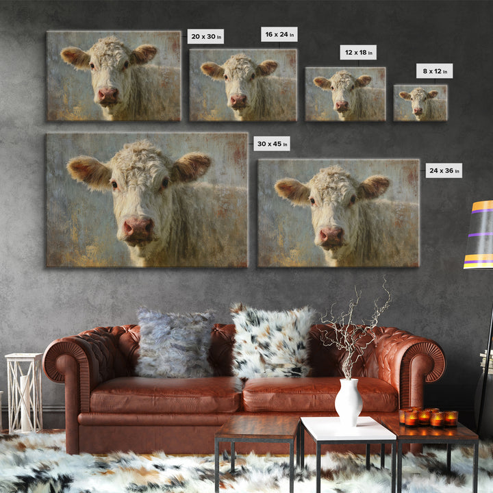 White Cow Portrait Canvas Print, Farmhouse Art, Farmhouse Wall Art, Farmhouse Decor, Fine Art, Harvest, Luxury Decor, FAR-3x2-53